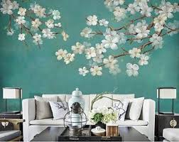 Vintage Dark Birds And Flowers Wallpaper Nature Wall Mural Floral Wall Art Wall Decal Dark Green Wall Sticke Pared Floral Murales Pinturas De Pared