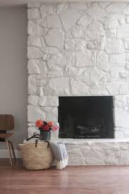 Just Love This Painted Rock Stacked Stone Masonry Fireplace Chimney Greige Design Blog Bef Stone Fireplace Makeover Simple Fireplace Painted Stone Fireplace