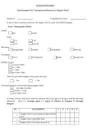 Questionnaire Organic Foods Foods