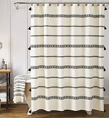Black And Cream Shower Curtain Yokii Black And Cream Tassel Bohemian Farmhouse Shower Curtain Shower Curtains Boutique In 2020 Boho Shower Curtain Fabric Shower Curtains Farmhouse Shower