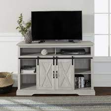 Woven Paths Farmhouse Barn Door Tv Stand For Tvs Up To 58 Stone Grey Walmart Com In 2021 Highboy Tv Stand Barn Door Tv Stand Living Room Tv Stand