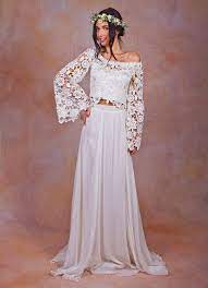 Gorgeous 2 Piece Boho Wedding Dress Hippy Lace Top With Chiffon Skirt Boho Style Wedding Dress Wedding Dresses Boho Wedding Dress