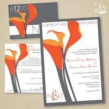 Items Similar To Orange Coral Grey Calla Lilly Contemporary Wedding Invitation Grey Wedding Invitations Purple Wedding Invitations Lily Wedding Invitations