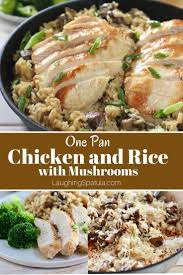 Creamy One Pot Chicken Rice And Mushrooms Recipe Chicken And Rice Dishes Stuffed Mushrooms Creamy Chicken And Rice
