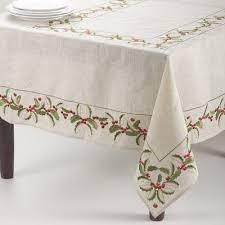 The Holiday Aisle Railsback Embroidered Holly Tablecloth Christmas Table Cloth Table Cloth Christmas Table Linen