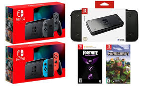 Nintendo switch console with a unique fortnite design on the back. Nintendo Switch W Carrying Case And Fortnite Darkfire Or Minecraft Groupon