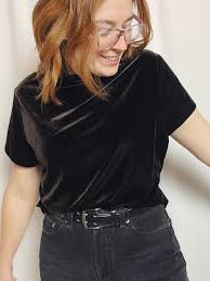 Dark Brown Velvet Mock Neck Top