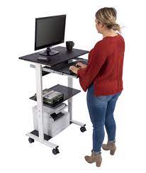 This standing desk offers three height settings from 18 inches to 65 inches which are perfect for anyone with a wide range of heights in their home. Mobile Adjustable Height Stand Up Workstation 75cm White Black Buy Online In Angola At Angola Desertcart Com Productid 53094626