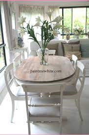 Painted white kitchen table round farmhouse signs on pinterest. Dining Table Makeover Whitewash Table Top And White Chalk Paint The Base And Chairs Painted Kitchen Tables Distressed Dining Table Dining Table Makeover
