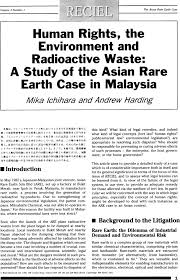Interested to study in malaysia? Human Rights The Environment And Radioactive Waste A Study Of The Asian Rare Earth Case In Malaysia Ichihara 1995 Review Of European Community Amp International Environmental Law Wiley Online Library