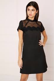 Womens Lipsy Lace Insert Shift Dress Black Dresses Shift Dress Black Mini Shift Dress