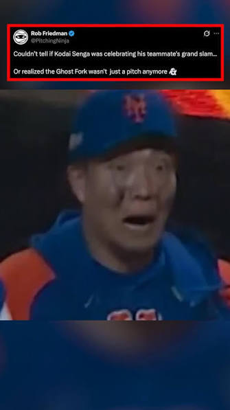 Couldn’t tell if Kodai Senga was celebrating his teammate’s grand slam…, Or  realized the Ghost Fork wasn’t just a pitch anymore 👻