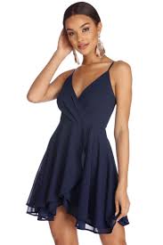 Navy Blue Chiffon Flow Skater Dress Blue Dress Short Navy Dress Outfits Dresses