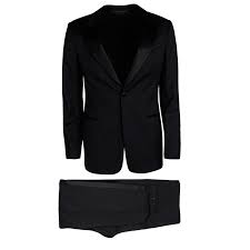 Armani Collezioni Black Wool Satin Panel Detail Tuxedo Suit M