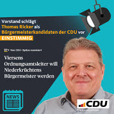 🥁 Seit letzter Woche ist es offiziell: Thomas Ricker wird vom Vorstand der  CDU Niederkrüchten den Mitgliedern als Bürgermeisterkandidat für die  Kommunalwahl im nächsten Jahr vorgeschlagen. Thomas ist Familienmensch,  steht hinter unserem