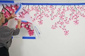 A floral stencil for fabric and furniture painting. How To Stencil A Weeping Cherry Accent Wall Hometalk