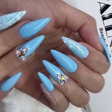 People nowadays are already accustomed to. Baby Blue Bling Almond Nails By Margaritasnailz Almond Nails Designs Blue Nails Trendy Nails