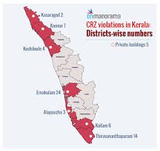 Kerala map showing backwaters and mangroves in the west. In Maps 65 Major Coastal Regulation Zone Violations In Kerala Kerala News Manorama
