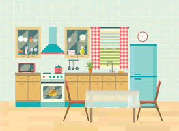 Dining room clipart vectors (81). Kitchen Interior And Dining Room Poster Vector Flat Illustration Clipart Image