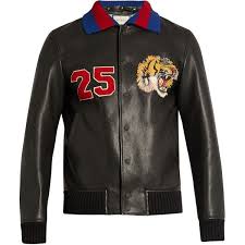 Gucci Tiger Applique Leather Bomber Jacket 3 750 Liked On Polyvore Featuring Men S Fas Blue Jacket Men Mens Blue Leather Jacket Mens Leather Bomber Jacket