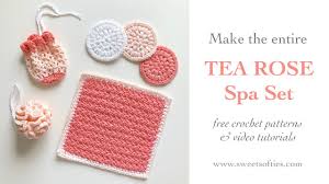 Crochet turtle bath scrubby pattern by yarnspirations. Tea Rose Spa Set Free 4 In 1 Crochet Pattern Bundle Sweet Softies Amigurumi And Crochet