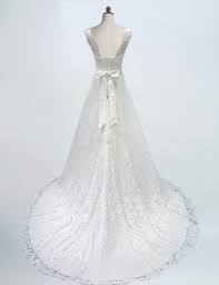 Brautkleid A Linie Scoop Kragen Kathedrale Schleppe Weiss Spitze Hochzeitskleid Mit Band Dresstells Com
