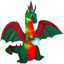 8 Ft W Pre Lit Inflatable Kaleidoscope Dragon With Flaming Mouth And Present Airblown Christmas Dragon Icicle Christmas Lights Outdoor Christmas Decorations