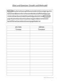 Obst Gemuse Einzahl Und Mehrzahl Mehrzahl Einzahl Mehrzahl Daf