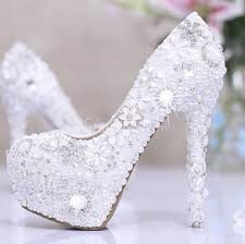Luxurious Diamond Flowers White Pearl Closed Toe Stiletto Heel Wedding Shoes Elegant Shoe Girl Wedding Shoes Heels Wedding Shoes Wedding Heels