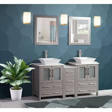Home depot 60 inch bathroom vanity. Vanity Art Ravenna 60 Inch Bathroom Vanity In Grey With Double Basin Vanity Top In White C The Home Depot Canada