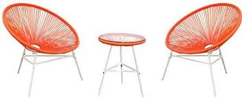 Amazon Com Patiopost 3 Piece Outdoor Acapulco Sun Weave Lounge Patio Chair With Top Glass Table Orange Red Patio Chairs Patio Furniture Sets Glass Top Table