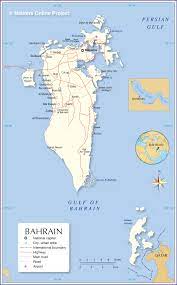 Small flag of bahrain on a map background with selective focus. Political Map Of Bahrain Nations Online Project