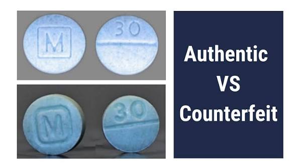 Side-by-side comparison of a counterfeit tablet and a genuine tablet showing subtle differences