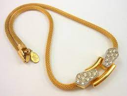 Vintage Rhinestone Mesh Necklace Gold Tone By Diane Von Furstenberg Dvf 15 L Dianevonfurstenberg Choker Mesh Necklace Vintage Rhinestone Vintage Jewelry