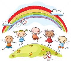 Kids Jumping Around A Rainbow Happy Kids Drawing For Kids School Illustration