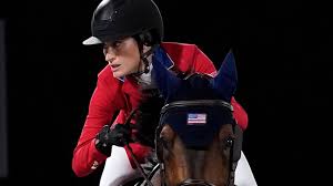 Jessica springsteen riding don juan van de donkhoeve in the show jumping team final at equestrian park in tokyo. O5xavzlbcbeonm