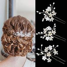 Amazon Com Sppry Wedding Hair Pins 3 Pcs Elegant Pearl Floral Crystal Hair Acces Silver Wedding Hair Accessories Bridal Hair Accessories Wedding Hair Pins