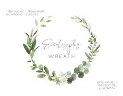 Eucalyptus Wreath Watercolor Illustration Wedding Greenery Etsy Wreath Watercolor Green Wreath Watercolor Illustration