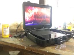 Ps4 Briefcase With 19 Screen The Playstation Is Held In Place Securely With Large Strips Of Velcro Briefcase Samsung Tvs Cool Stuff