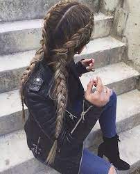 Dutch Braids Long Hair Hairstyle Leather Jacket Skinny Jeans Ankle Boots Fashion Street Wear Hair Styles Long Hair Styles Hair Makeup