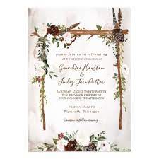 Boho Rustic Wood Floral Arch Canopy Wedding Invitation Zazzle Com Wedding Invitations Rustic Floral Arch Bohemian Wedding Invitations