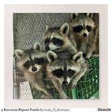 4 Raccoons Jigsaw Puzzle Zazzle Com Raccoon Make Your Own Puzzle Jigsaw Puzzles