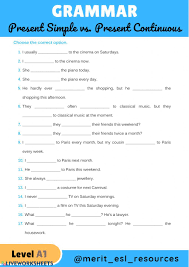 Present Simple Vs Present Continuous Multiple Choice Interactive Worksheet Simple Present Tense Teaching English Grammar Present Continuous Tense