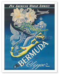 Fine Art Prints Posters Bermuda By Clipper Pan American World Airways Mermaid With Lily Flowers C 1947 Giclee Art Prints Posters Islandartstore Com