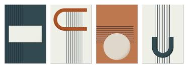His limited color palette of blues, oranges, and white emphasizes the fragmentation of the composition and creates cohesion across the different acrylic paintings. Fototapete A Large Set Of Abstract Geometric Shapes Modern Aesthetic Figures Mid Century Modern Minimalist Print Neutral Geometric Art Organic Form Bansen