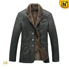 Mens Real Fur Lined Leather Coat Cwmalls Mens Shearling Jacket Leather Jacket Men Sheepskin Jacket