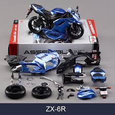 Kawasaki Zx6r Blue Motorcycle Model Kit Metal Diecast Models Motor Bike Miniature Race Motorcycle Model Kits Blue Motorcycle Motorcycle Model