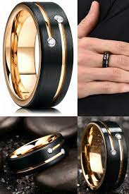 Gem Men S Black Tungsten Carbide Wedding Ring Gold Plated Grooved Line Cubic Zirco Tungsten Carbide Wedding Rings Wedding Gifts For Men Trendy Engagement Rings