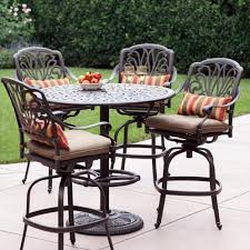 Darlee Elisabeth 5 Piece Cast Aluminum Patio Bar Set With Swivel Bar Stools Bbqguys Bar Height Patio Set Outdoor Patio Bar Patio Bar Set