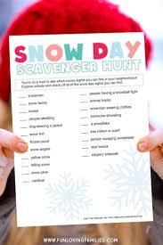 Snow Day Scavenger Hunt Activity With Printable Fun Loving Families Winter Activities For Kids Snowday Activities Snow Day